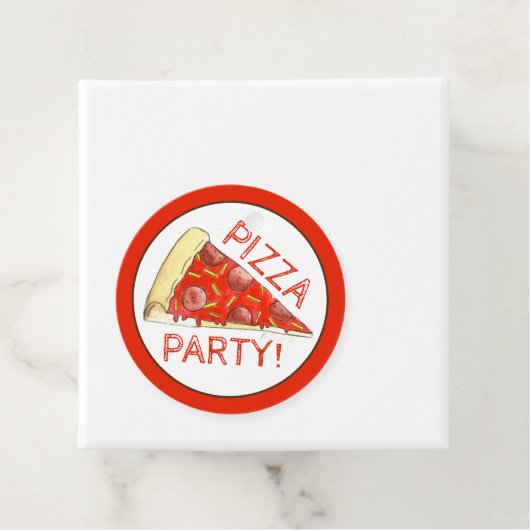PIZZA PARTIJ! Pepperoni Cheese Pie Slice Pizzeria Bedankjes Labels (In situ)