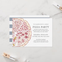 Pizza Party 25th Birthday | Gestreepte uitnodiging