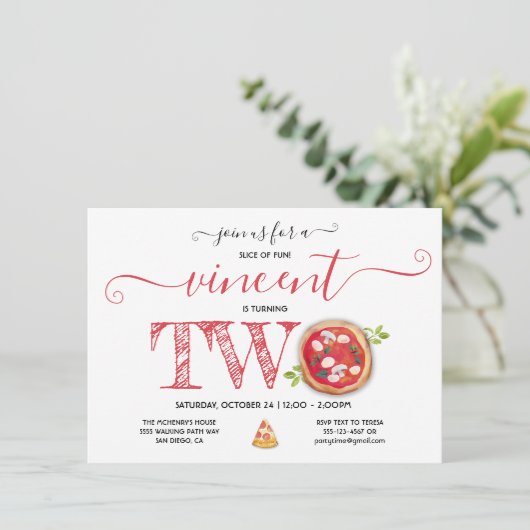 Pizza Party 2e anniversaire Invitation moderne (Debout devant)