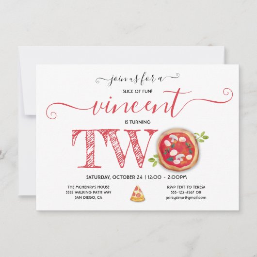 Pizza Party 2e anniversaire Invitation moderne (Devant)