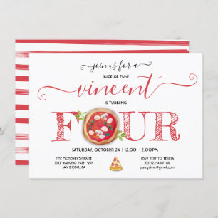 Pizza Party 4E anniversaire Invitation moderne