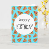 Pizza Party Anniversaire Carte bleue (Fleur jaune)