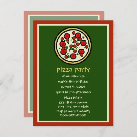 Pizza Party Anniversaire Invitation (Devant / Derrière)
