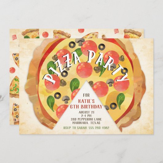 Pizza Party Anniversaire Invitation (Devant / Derrière)