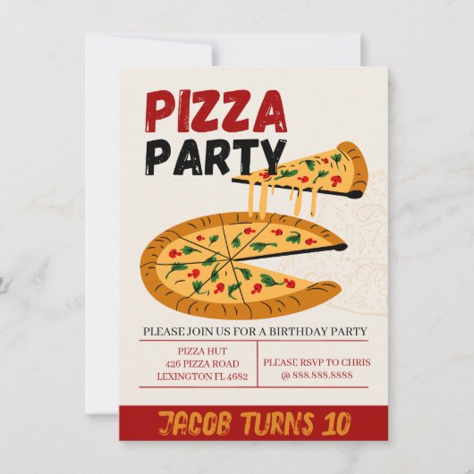 Pizza Party Anniversaire Invitation (Devant)