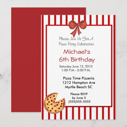 Pizza Party Anniversaire Invitation (Devant / Derrière)