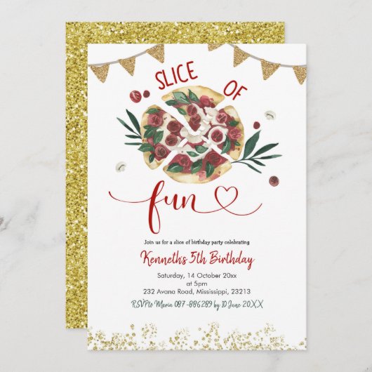 Pizza Party Anniversaire Invitation (Devant / Derrière)