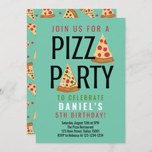 Pizza Party Anniversaire Invitation (Devant / Derrière)
