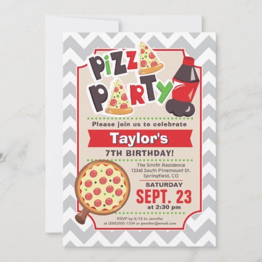 Pizza Party Anniversaire Invitation (Devant)