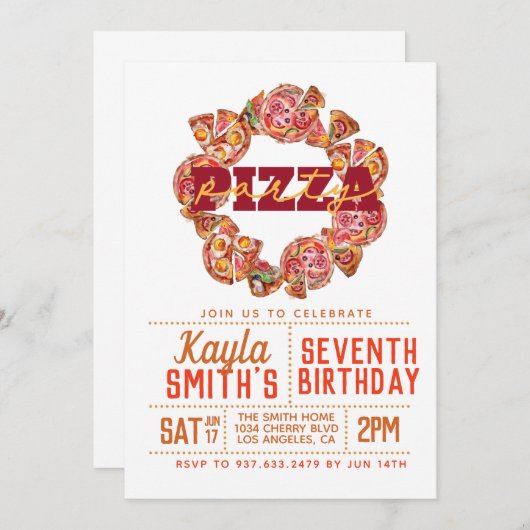 Pizza Party Anniversaire Invitation (Devant / Derrière)