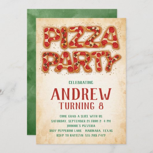 Pizza Party Anniversaire Invitation (Devant / Derrière)
