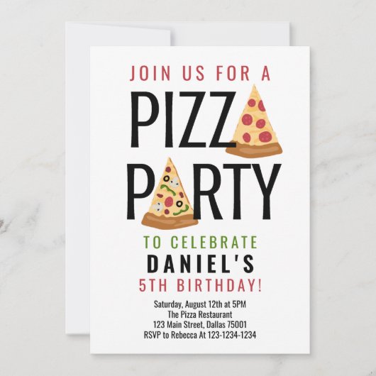 Pizza Party Anniversaire Invitation (Devant)