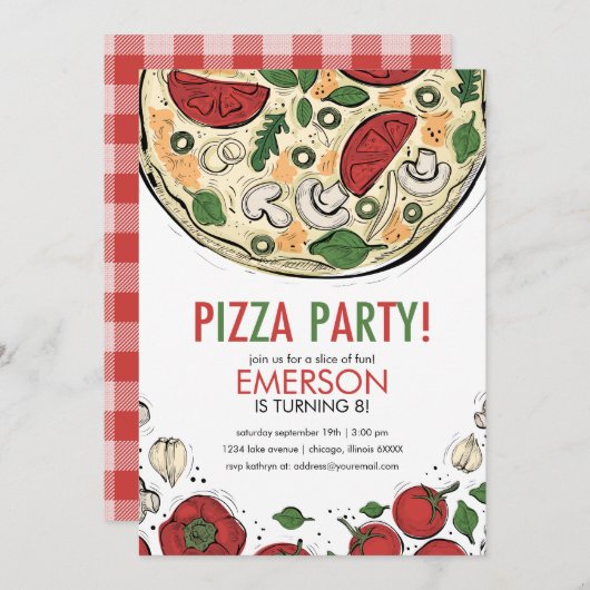 Pizza Party Anniversaire Invitation (Devant / Derrière)