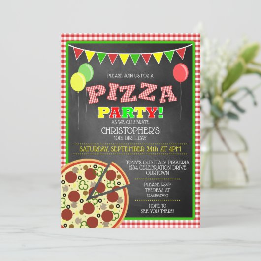 Pizza Party Anniversaire Invitation (Debout devant)