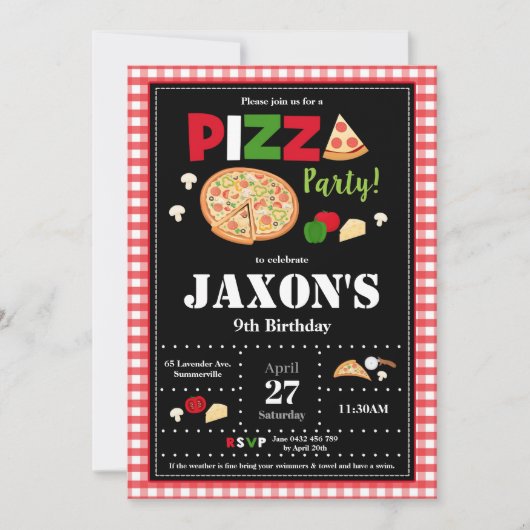 Pizza Party Anniversaire Invitation Boys (Devant)