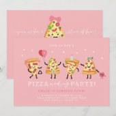Pizza Party Anniversaire Invitation Girls Cute Piz (Devant / Derrière)