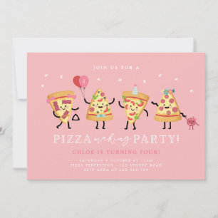Pizza Party Anniversaire Invitation Girls Cute Piz