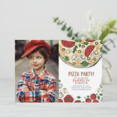 Pizza Party Anniversaire Photo Invitation (Debout devant)