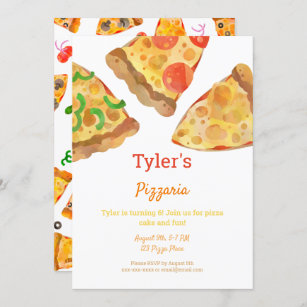 Pizza Party aquarelle Invitation d'anniversaire