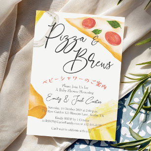 Pizza Party Baby shower Bierglas Rustiek Casual Kaart