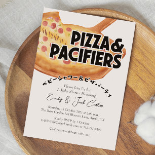 Pizza Party Baby shower Pepparoni Waterverf Retro Kaart