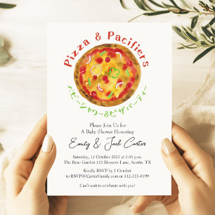 Pizza Party Baby shower Rustieke Waterverf Kaart