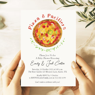 Pizza Party Baby shower Rustieke Waterverf Kaart