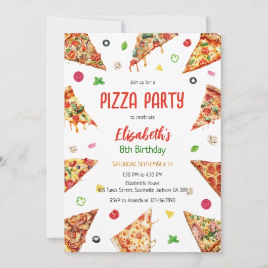 Pizza Party Birthday Invitation (Devant)