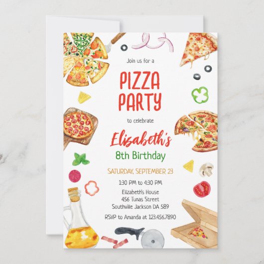 Pizza Party Birthday Invitation (Devant)