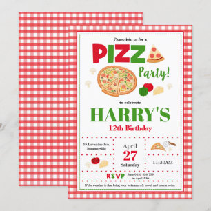 Pizza Party Birthday Invitation Boys Fast Food Kaart