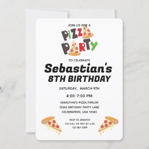 Pizza Party Birthday Invitation for Girl of Boy Kaart