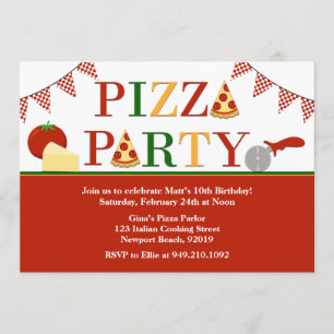 Pizza Party Birthday Invitation Kaart