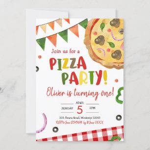 Pizza Party Birthday Invitation Kaart