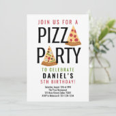 Pizza Party Birthday Invitation Kaart (Staand voorkant)