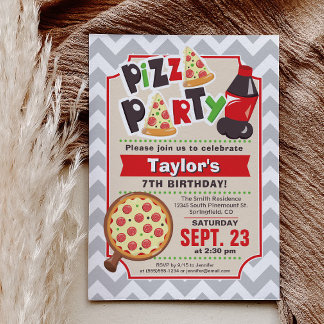 Pizza Party Birthday Invitation Kaart