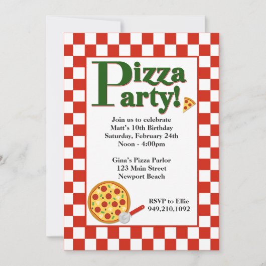 Pizza Party Birthday Invitation Kaart (Voorkant)