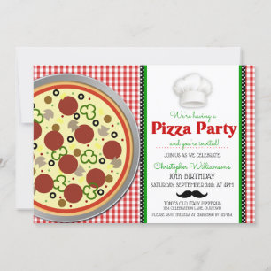 Pizza Party Birthday Invitation Kaart