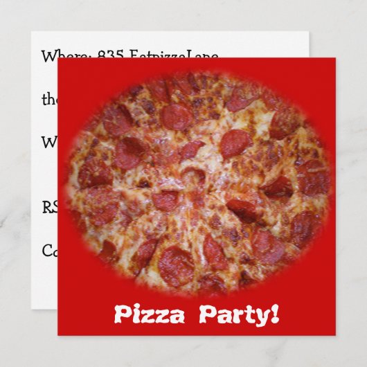 Pizza Party Heure Invitation (Devant / Derrière)