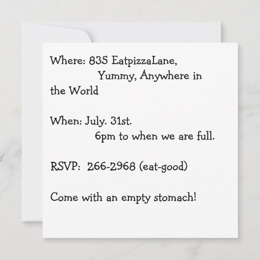 Pizza Party Heure Invitation (Dos)