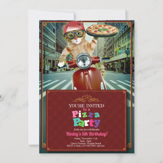 Pizza Party ! Invitation de livraison de chats (Devant)