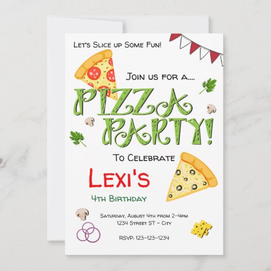 Pizza Party Invitation Kaart (Voorkant)