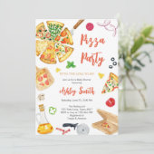 Pizza Party Invitation Pizza Birthday Party Kaart (Staand voorkant)