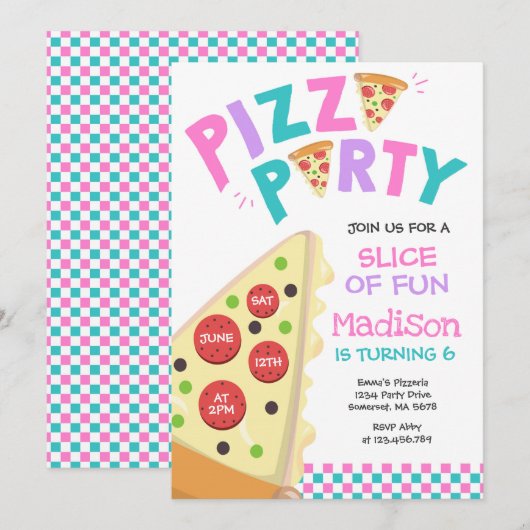 Pizza Party Invitation Pizza Birthday Party Kaart (Voorkant / Achterkant)