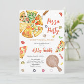 Pizza Party Invitation Pizza Birthday Party Kaart (Staand voorkant)