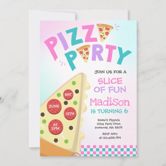 Pizza Party Invitation Pizza Birthday Party Kaart (Voorkant)