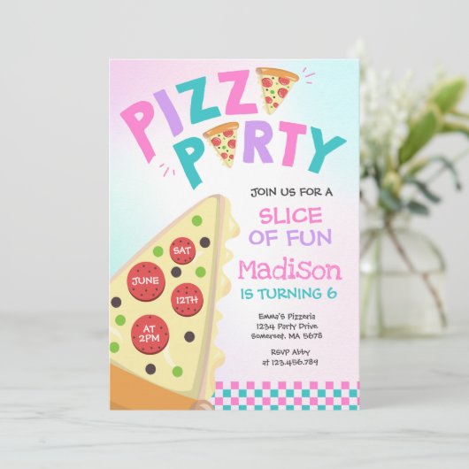 Pizza Party Invitation Pizza Birthday Party Kaart (Staand voorkant)