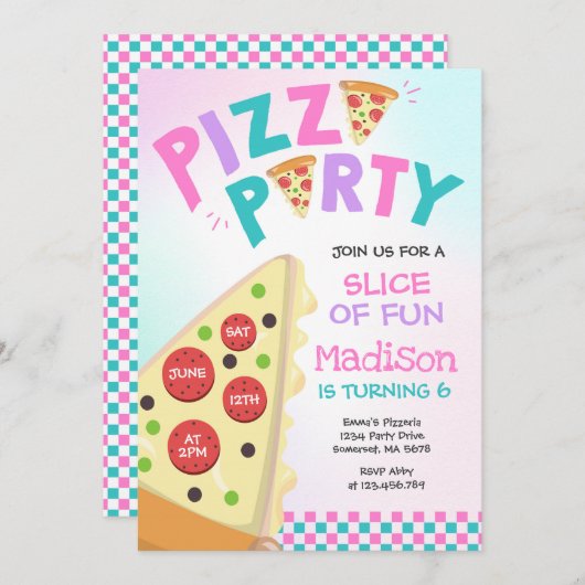 Pizza Party Invitation Pizza Birthday Party Kaart (Voorkant / Achterkant)