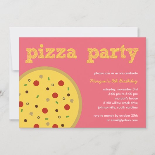 Pizza Party Invitation (roze) Kaart (Voorkant)