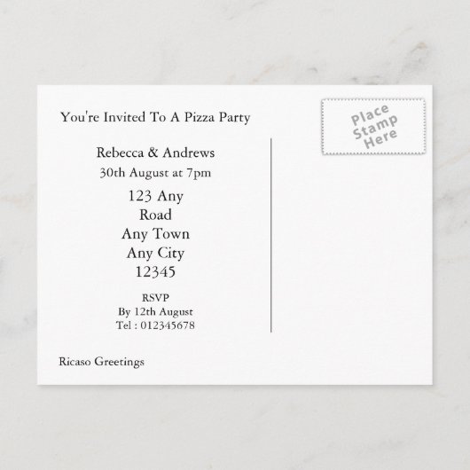Pizza Party Invitation Uitnodiging Briefkaart (Achterkant)