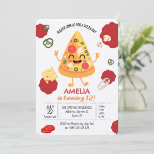 Pizza Party Kawaii Anniversaire Invitation